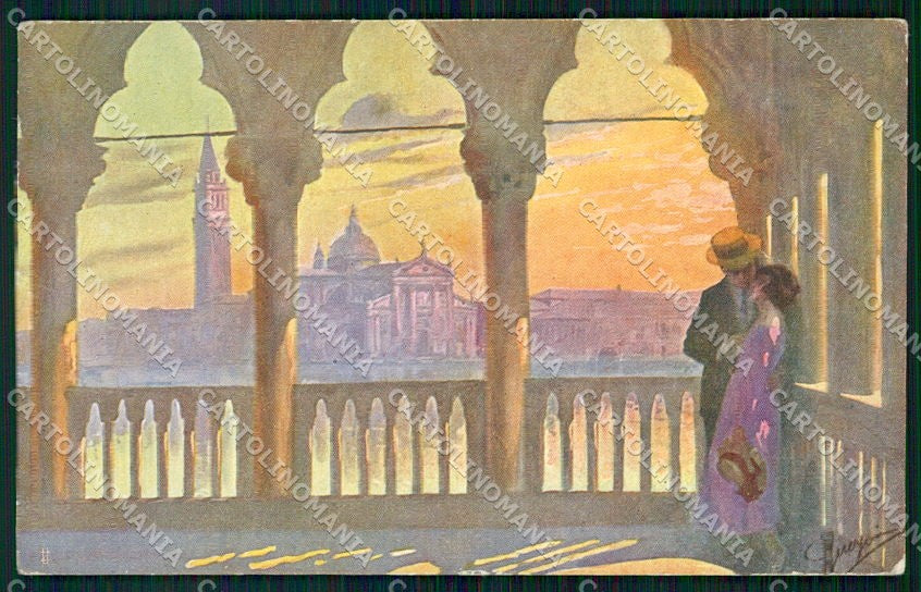 Artist Signed Guerzoni Romantic Couple serie 1074-1 cartolina XP8346 – fronte