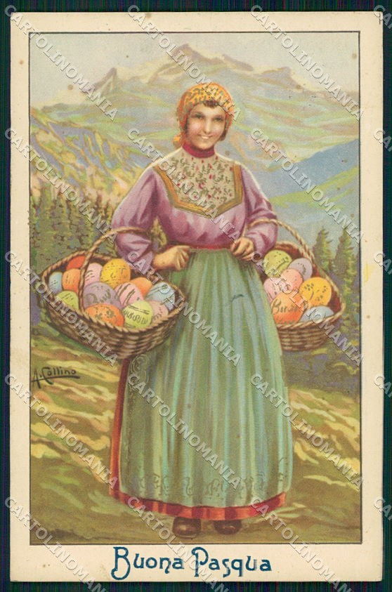 Artist Signed Collino Easter Lady cartolina XP8387 – fronte