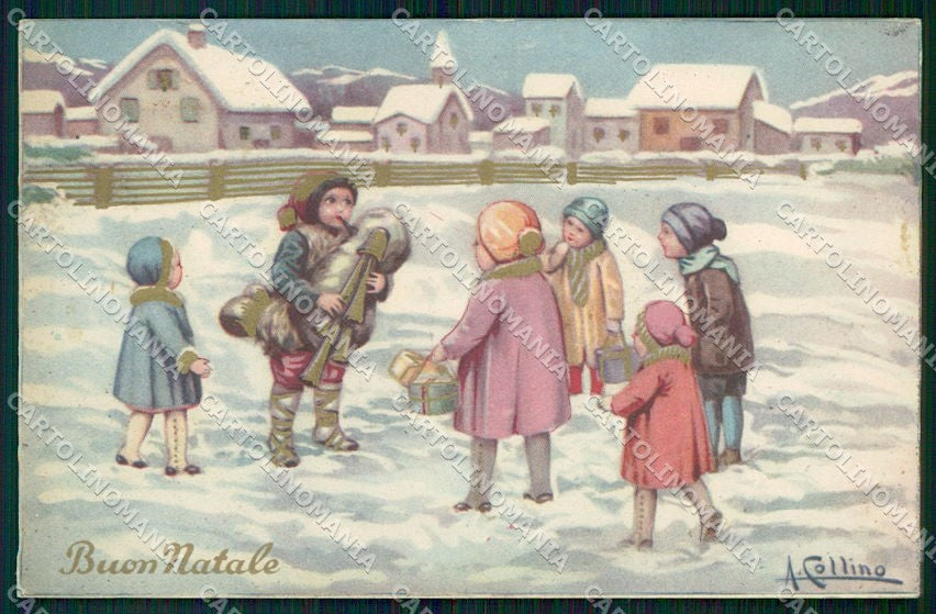 Artist Signed Collino Children Christmas cartolina XP8392 – fronte