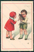 Artist Signed Collino Children Cat cartolina XP8398 – fronte