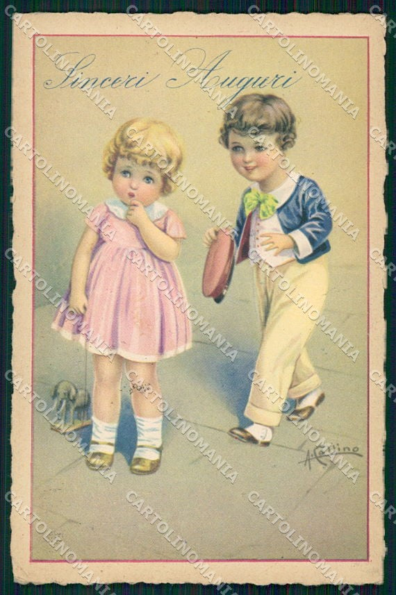 Artist Signed Collino Children Elephant cartolina XP8402 – fronte