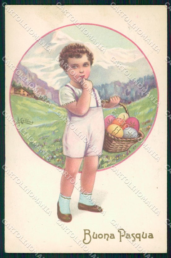Artist Signed Collino Children Easter Pasqua cartolina XP8408 – fronte