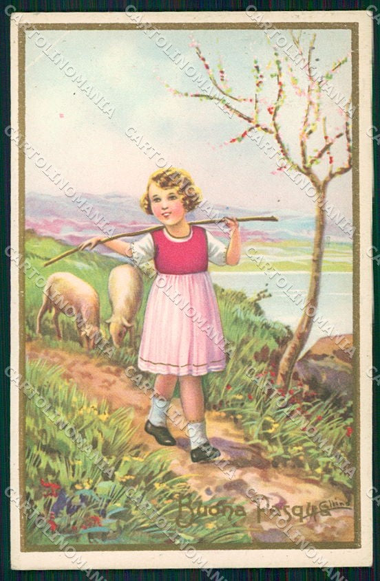 Artist Signed Collino Children Easter Pasqua cartolina XP8418 – fronte