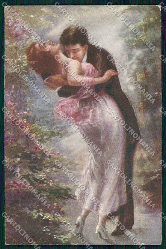 Artist Signed Montaguti Kiss Romantic Couple serie 281-3 cartolina XP8433 – fronte