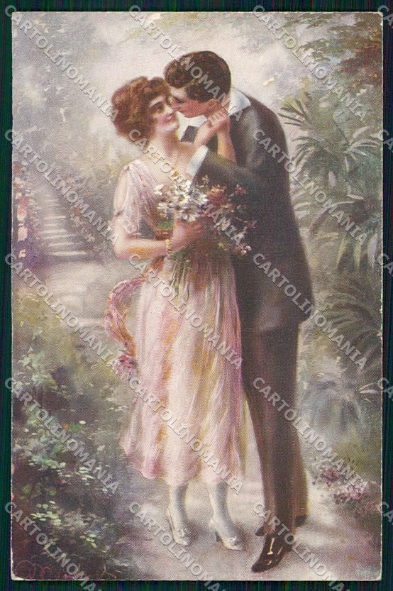 Artist Signed Montaguti Kiss Romantic Couple serie 281-1 cartolina XP8434 – fronte