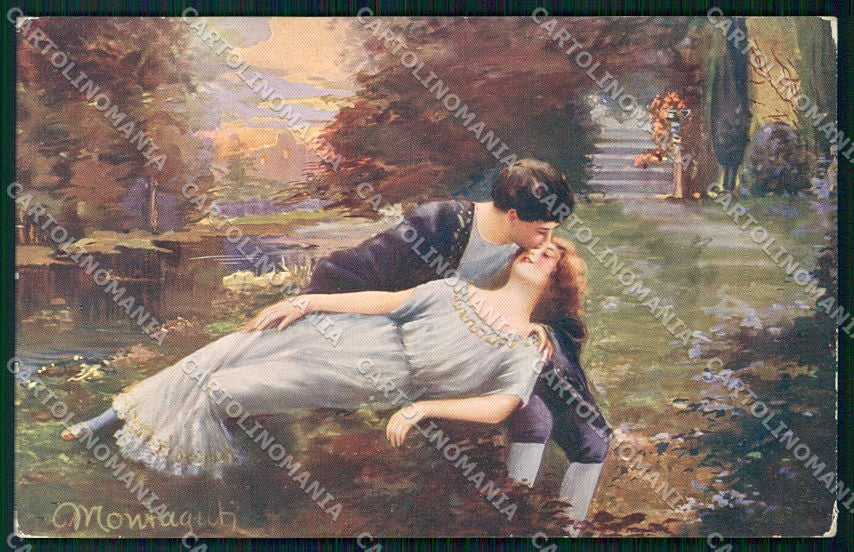 Artist Signed Montaguti Kiss Romantic Couple serie 305 cartolina XP8451 – fronte
