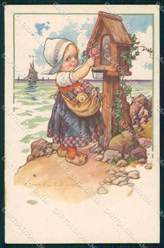 Artist Signed Castelli Dutch Children serie 496-5 PIEGA cartolina XP8456 – fronte