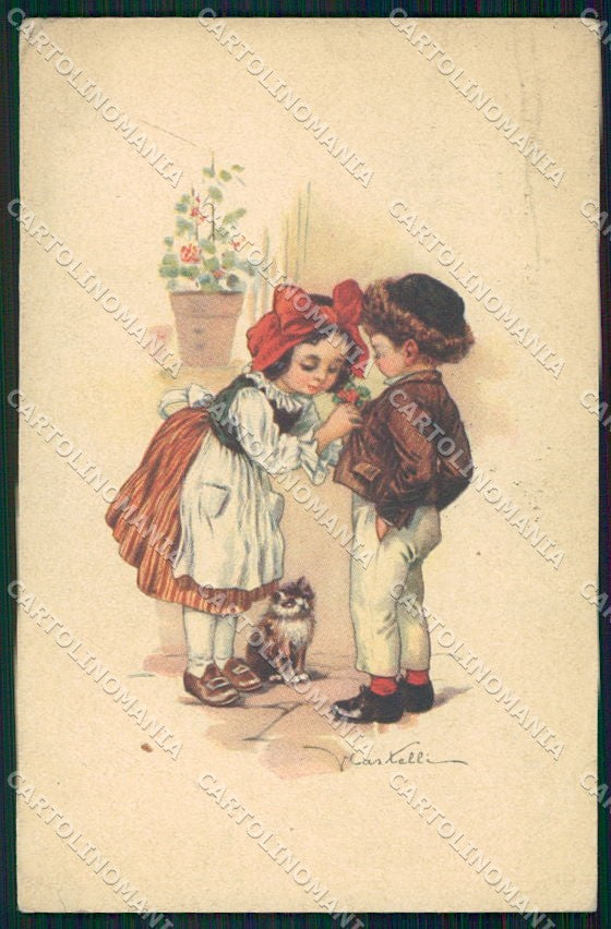 Artist Signed Castelli Children serie 290-2 PIEGHE cartolina XP8461 – fronte