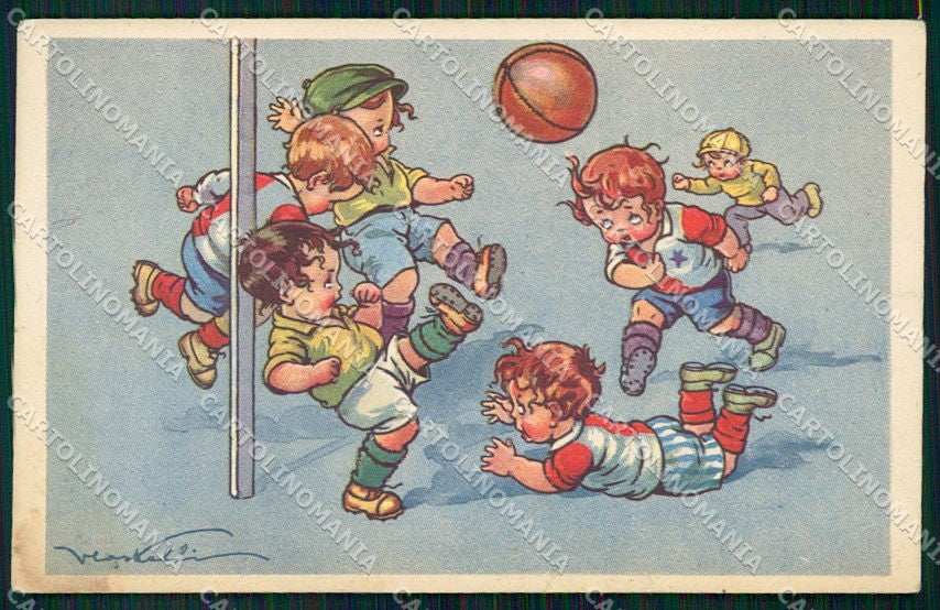 Artist Signed Castelli Children Sport Soccer Calcio PIEGHE cartolina XP8465 – fronte