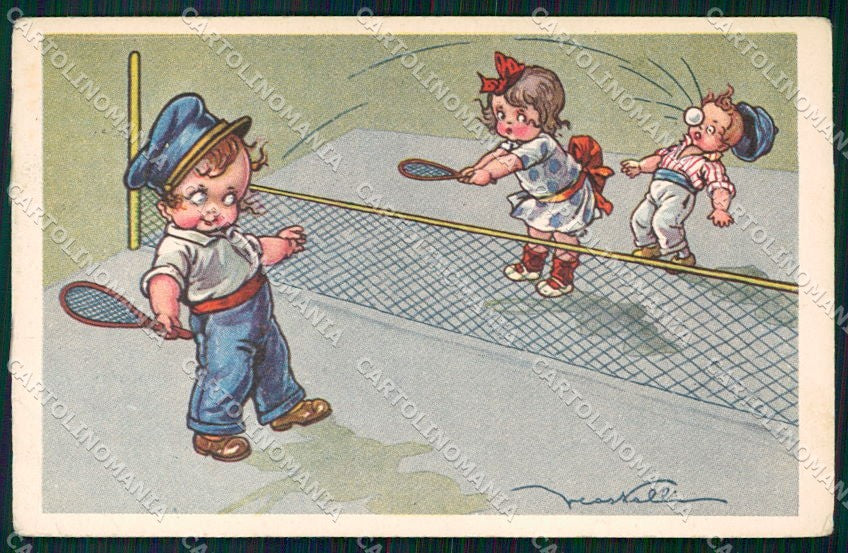 Artist Signed Castelli Children Sport Tennis Degami 972 PIEGHE cartolina XP8470 – fronte