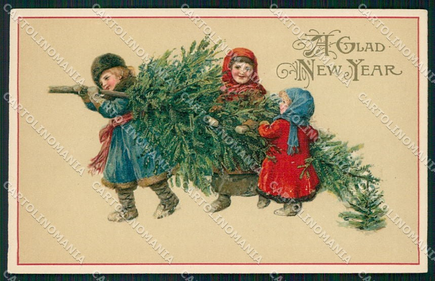 Artist Signed Children New Year Christmas Tree cartolina XP8482 – fronte