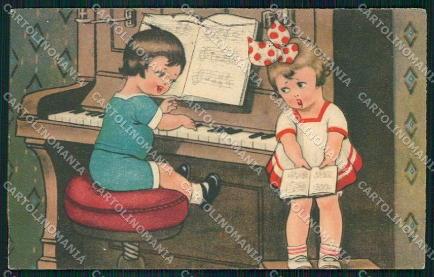 Artist Signed Children Piano Armag 6123 cartolina XP8486 – fronte