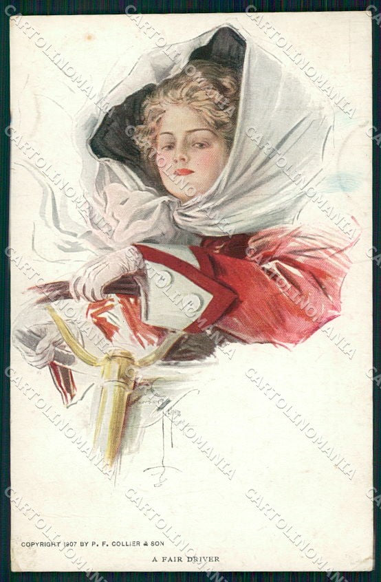 Artist Signed H. Fisher Reinthal A Fair Driver PIEGHINE cartolina XP8502 – fronte