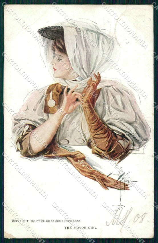 Artist Signed H. Fisher Reinthal The Motor Girl PIEGHINE cartolina XP8504 – fronte