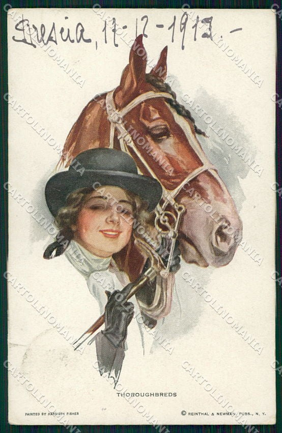 Artist Signed H. Fisher Reinthal serie 304 Thoroughbreds ABRASA cartolina XP8508 – fronte