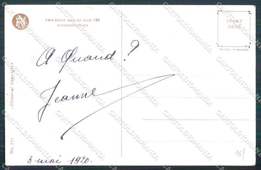 Artist Signed H. Fisher Reinthal serie 771 Inspiration Teddy cartolina XP8520 – retro