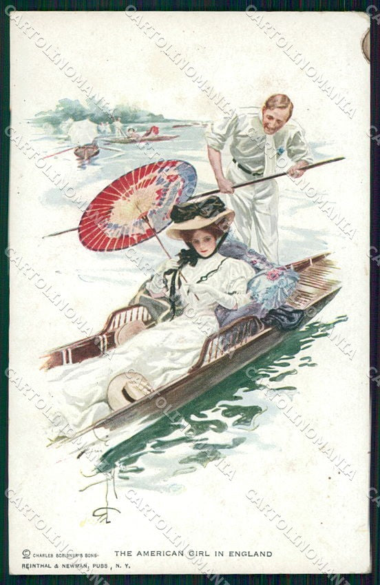 Artist Signed H. Fisher Reinthal American Girl in England COLLA cartolina XP8536 – fronte