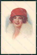 Artist Signed H. Fisher Glamour Fashion Lady Hat serie 327-6 cartolina XP8540 – fronte