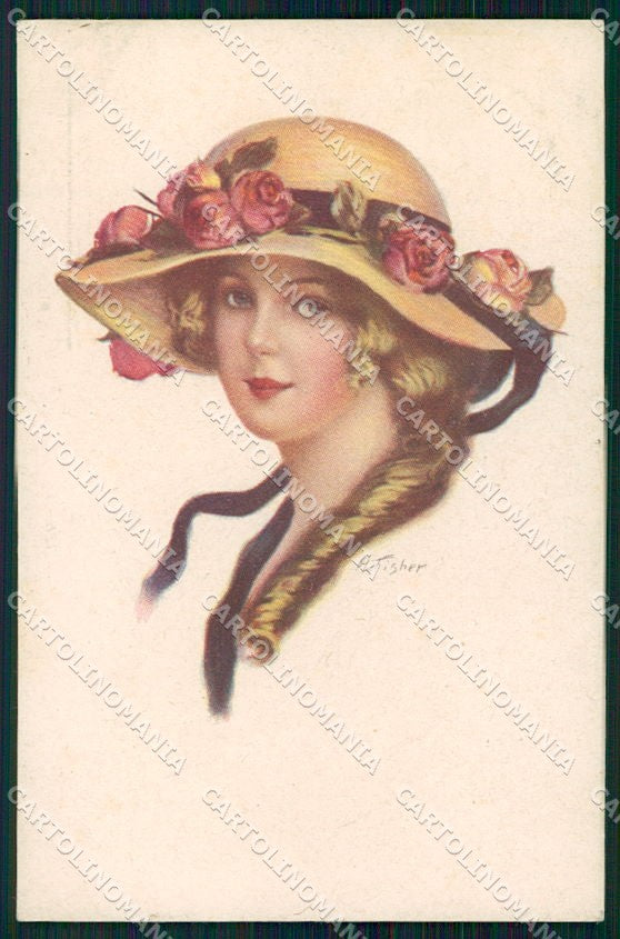Artist Signed H. Fisher Glamour Fashion Lady Hat serie 328-1 cartolina XP8541 – fronte