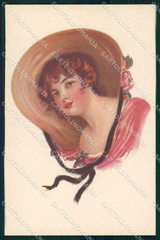 Artist Signed H. Fisher Glamour Fashion Lady Hat serie 328-6 cartolina XP8542 – fronte