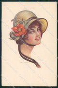 Artist Signed H. Fisher Glamour Fashion Lady Hat serie 328-3 cartolina XP8544 – fronte