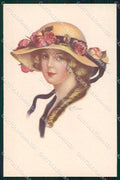 Artist Signed H. Fisher Glamour Fashion Lady Hat serie 328-1 cartolina XP8546 – fronte