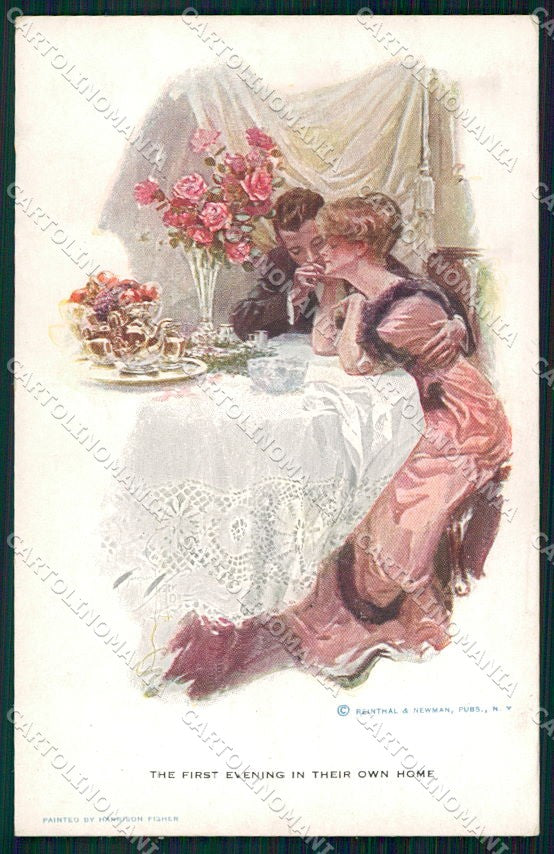 Artist Signed Fisher serie 190 First Evening in Their Own Home cartolina XP8583 – fronte