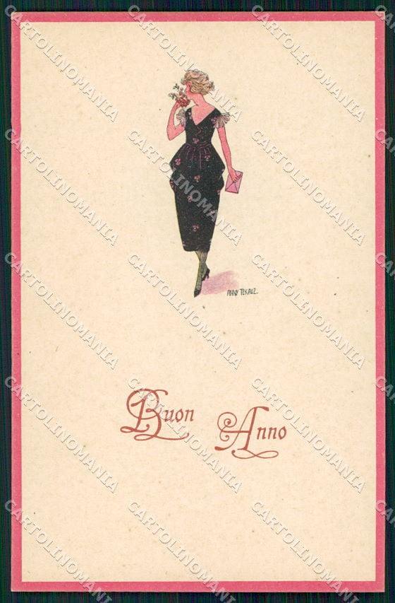 Artist Signed Anny Tekauz Art Deco Lady serie 14-2 cartolina XP8619 – fronte