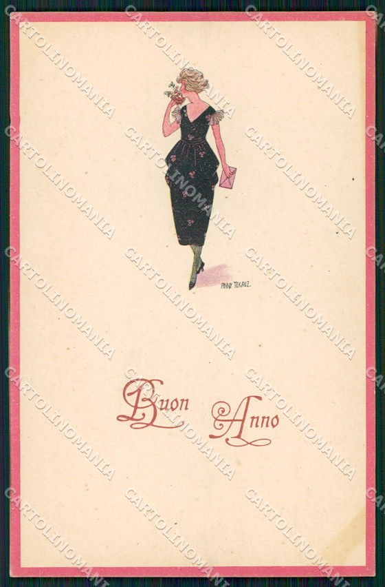 Artist Signed Anny Tekauz Art Deco Lady serie 14-2 cartolina XP8622 – fronte