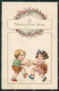 Artist Signed Children Happy New Year Relief cartolina XP8641 – fronte