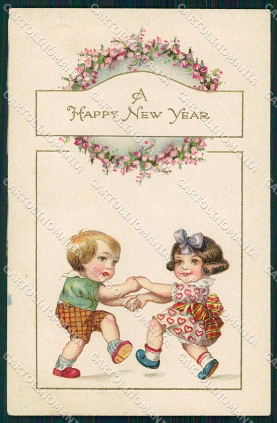 Artist Signed Children Happy New Year Relief cartolina XP8641 – fronte