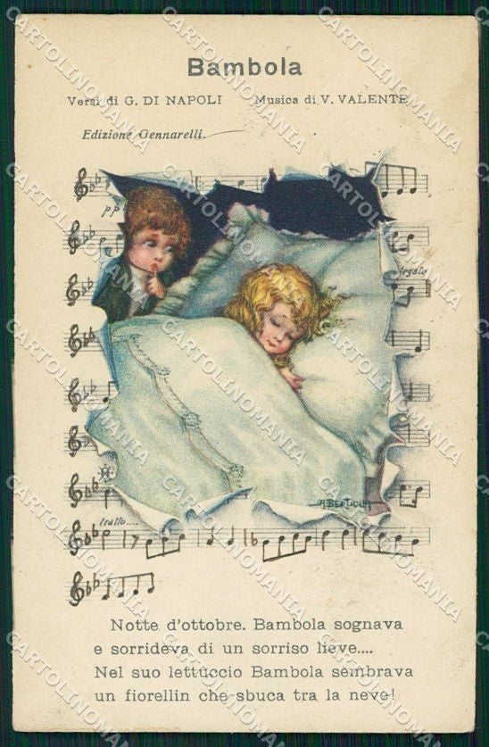 Artist Signed Bertiglia Children Spartito Musicale serie cartolina XP8689 – fronte
