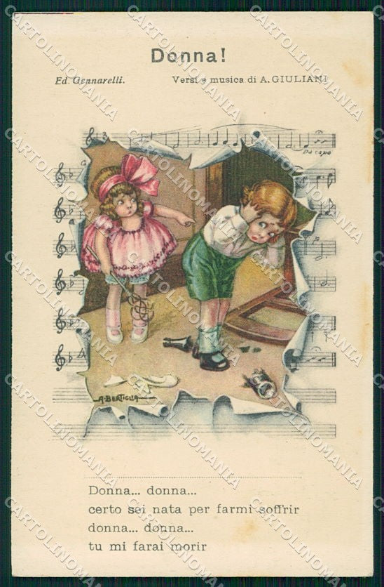 Artist Signed Bertiglia Children Spartito Musicale serie 2242 cartolina XP8694 – fronte