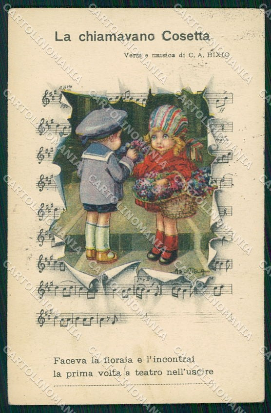 Artist Signed Bertiglia Children Spartito Musicale serie cartolina XP8697 – fronte