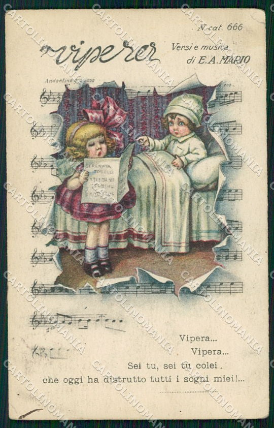 Artist Signed Bertiglia Children Spartito Musicale PIEGHE cartolina XP8706 – fronte