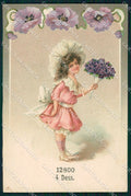 Artist Signed Children Girl Poppy Flowers Art Nouveau cartolina XP8710 – fronte