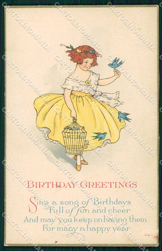 Artist Signed Children Birthday Greetings Girl serie 1096 cartolina XP8741 – fronte