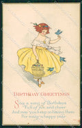 Artist Signed Children Birthday Greetings Girl serie 1096 cartolina XP8741 – fronte