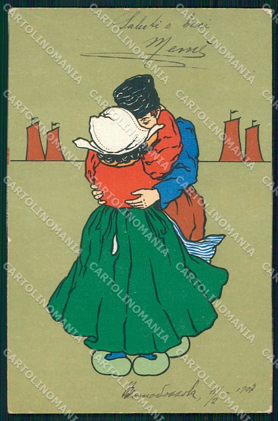 Artist Signed Dutch Romantic Couple serie 1806 cartolina XP8756 – fronte