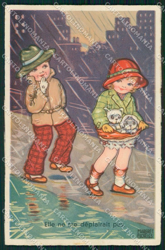 Artist Signed Margret Boriss Children Amag 0333 cartolina XP8764 – fronte