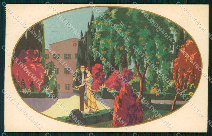 Artist Signed Max Ninon Romantic Couple Art Deco Degami 2163 cartolina XP8767 – fronte