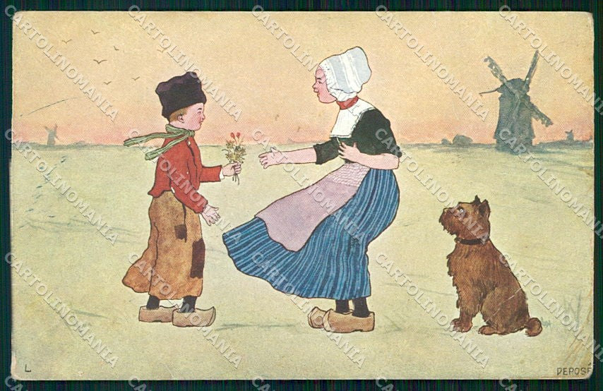 Artist Signed Dutch Children B K W I 840-2 PIEGA cartolina XP8806 – fronte
