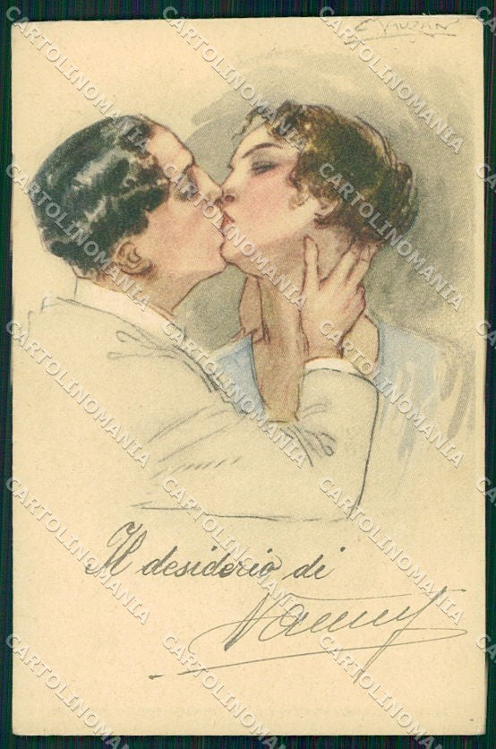 Artist Signed Mauzan Romantic Couple 217-6 RIFILATA STRAPPINI cartolina XP8843 – fronte