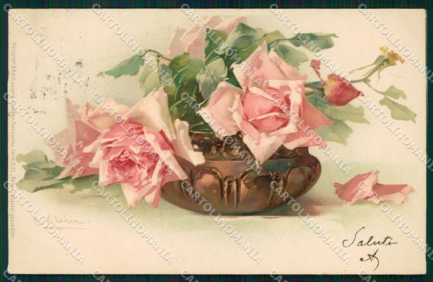 Artist Signed Catharina Klein Flowers Meissner Buch serie 1133 cartolina XP8936 – fronte