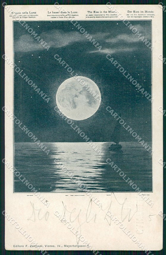 Artist Signed Paper Moon The Kiss cartolina XP9073 – fronte