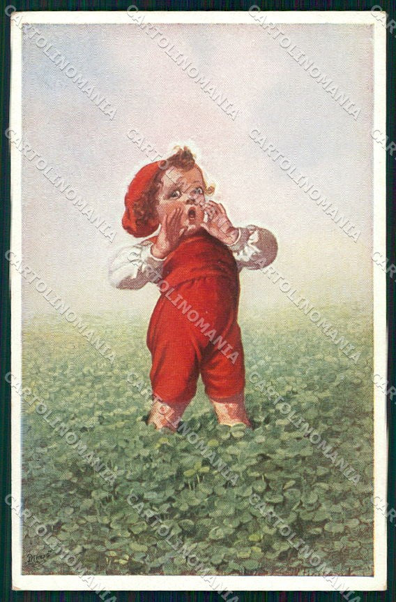 Artist Signed Fialkowska Children Four Leaf Clover serie 3355 cartolina XP9121 – fronte