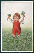 Artist Signed Fialkowska Children Four Leaf Clover serie 3355 cartolina XP9123 – fronte