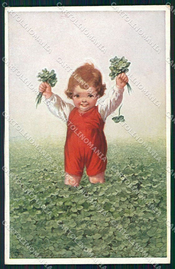 Artist Signed Fialkowska Children Four Leaf Clover serie 3355 cartolina XP9123 – fronte