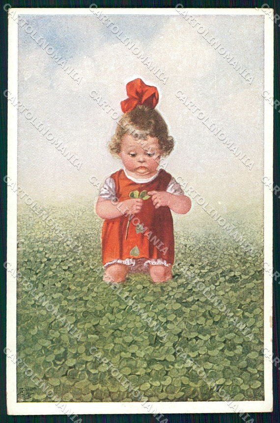 Artist Signed Fialkowska Children Four Leaf Clover serie 3355 cartolina XP9124 – fronte