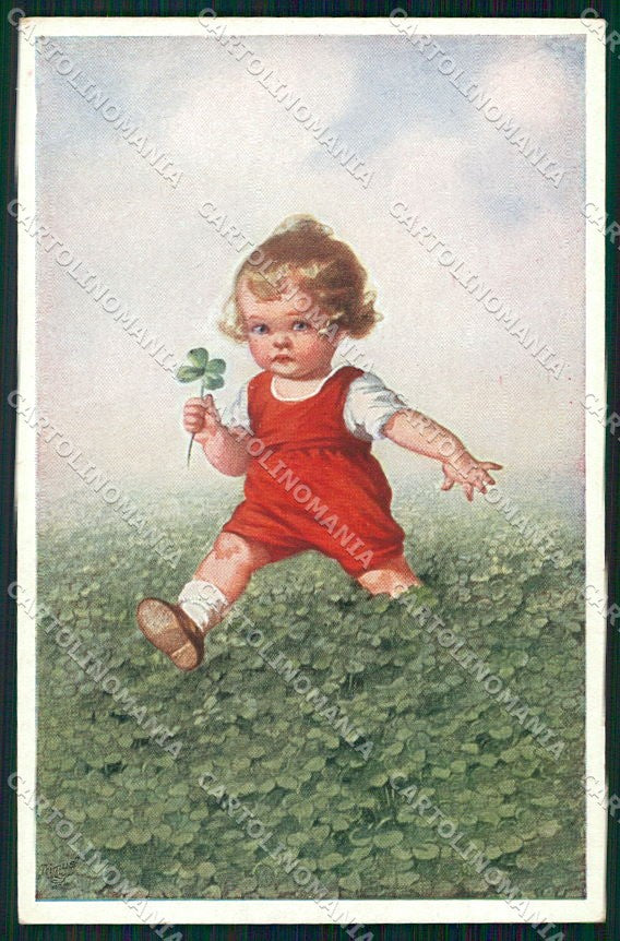 Artist Signed Fialkowska Children Four Leaf Clover serie 3355 cartolina XP9125 – fronte